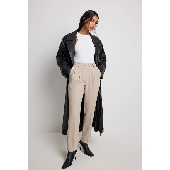 NA-KD Recycled Cropped High Waist Suit Pants In Dark Sand 36 - Picture 2 of 11